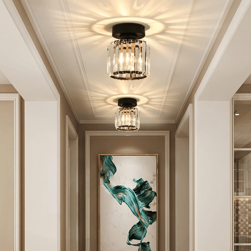 Elegant Crystal Glass Ceiling Light Fixture for Modern Interiors – Brass Base, E27/E26 Compatible 