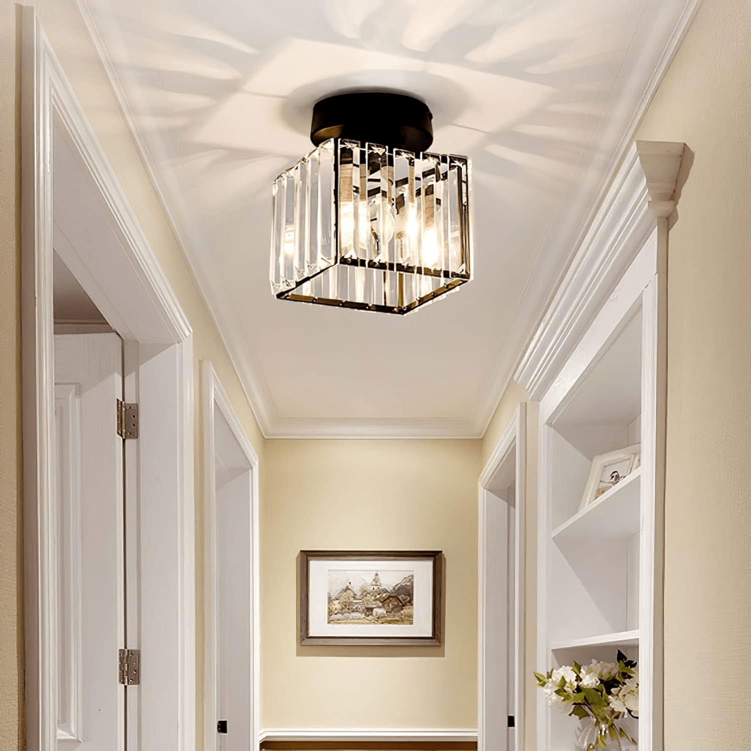 Elegant Crystal Glass Ceiling Light Fixture for Modern Interiors – Brass Base, E27/E26 Compatible 