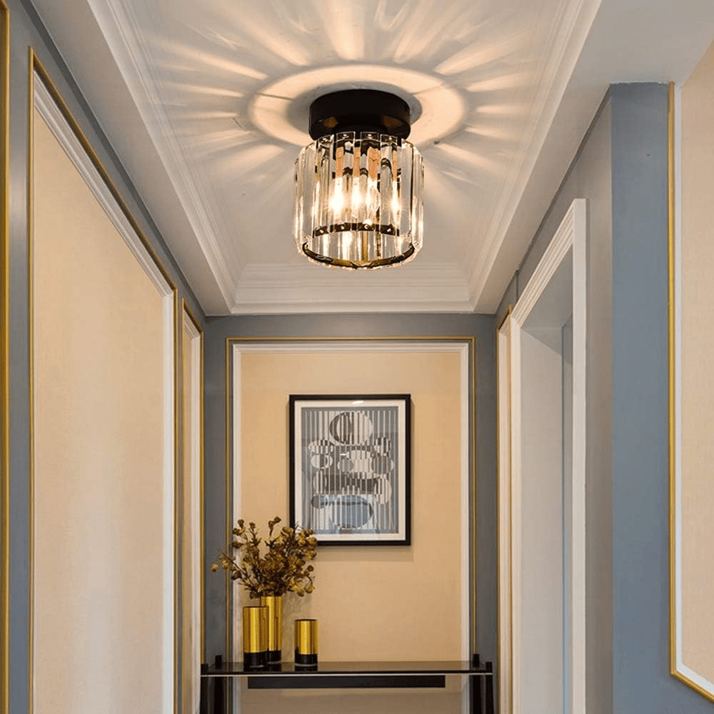 Elegant Crystal Glass Ceiling Light Fixture for Modern Interiors – Brass Base, E27/E26 Compatible 