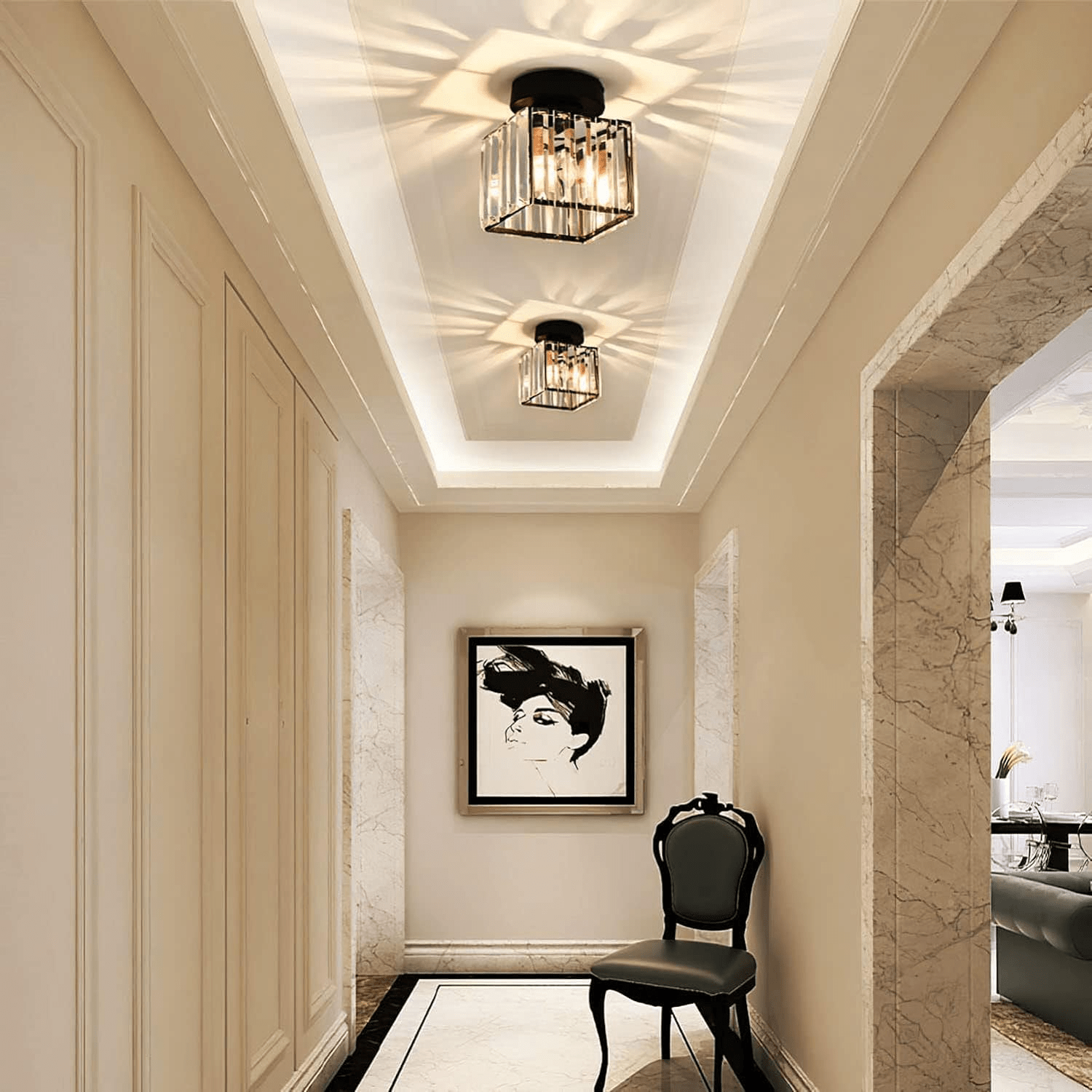 Elegant Crystal Glass Ceiling Light Fixture for Modern Interiors – Brass Base, E27/E26 Compatible 