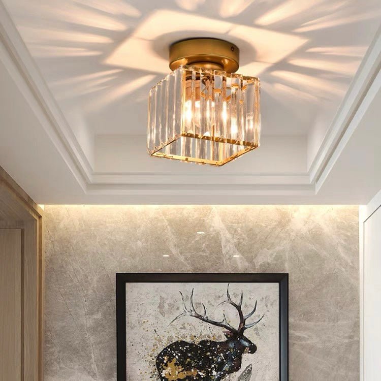 Elegant Crystal Glass Ceiling Light Fixture for Modern Interiors – Brass Base, E27/E26 Compatible 