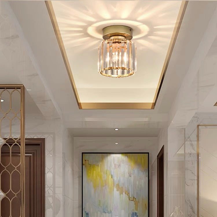 Elegant Crystal Glass Ceiling Light Fixture for Modern Interiors – Brass Base, E27/E26 Compatible 