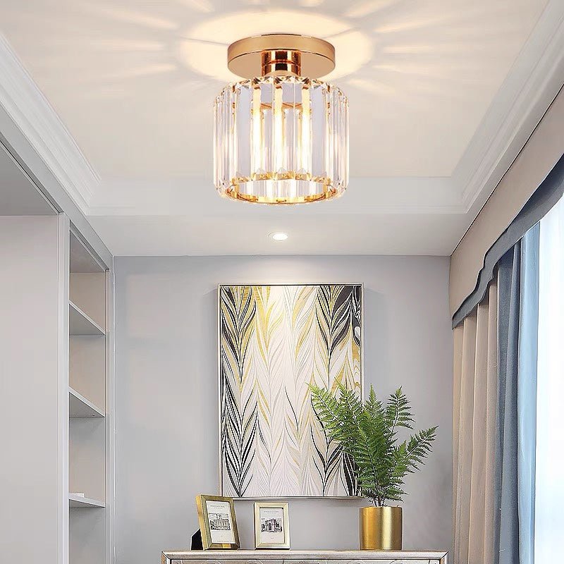Elegant Crystal Glass Ceiling Light Fixture for Modern Interiors – Brass Base, E27/E26 Compatible 