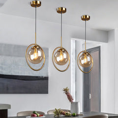Elegant Glass Pendant Light with Gold Frame Finish – Modern Indoor Lighting 