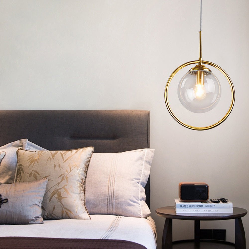 Elegant Glass Pendant Light with Gold Frame Finish – Modern Indoor Lighting 