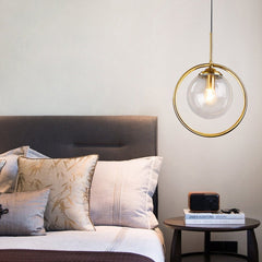 Elegant Glass Pendant Light with Gold Frame Finish – Modern Indoor Lighting 