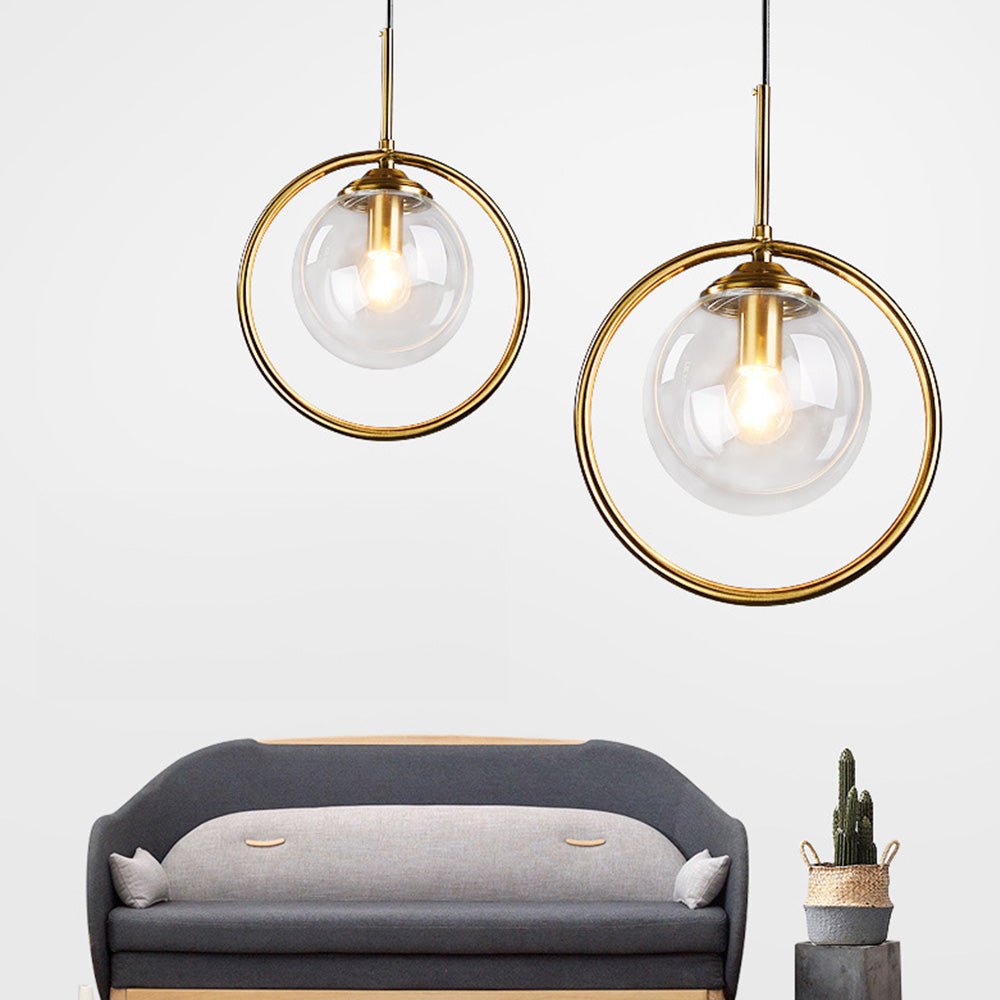 Elegant Glass Pendant Light with Gold Frame Finish – Modern Indoor Lighting 