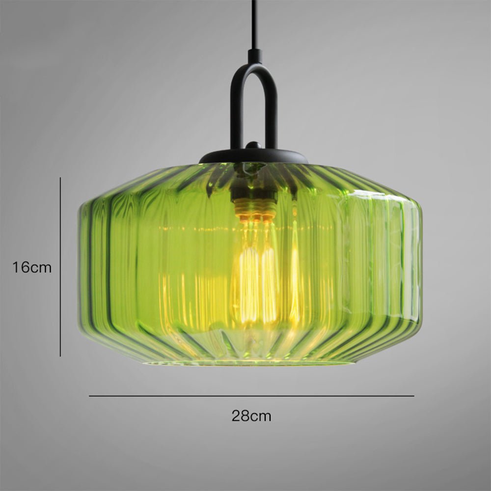 Elegant Pendant Light with Striped Green Glass Shade – Vintage Style for Dining and Kitchen 