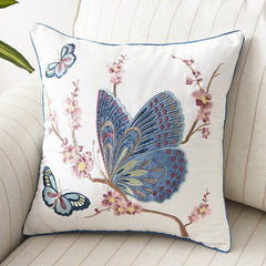 Embroidered Butterfly Cushion Cover in Cotton-Linen Blend – 45x45 cm Decorative Pillow Case 
