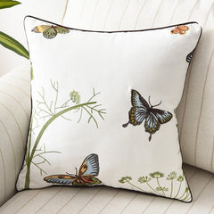 Embroidered Butterfly Cushion Cover in Cotton-Linen Blend – 45x45 cm Decorative Pillow Case 