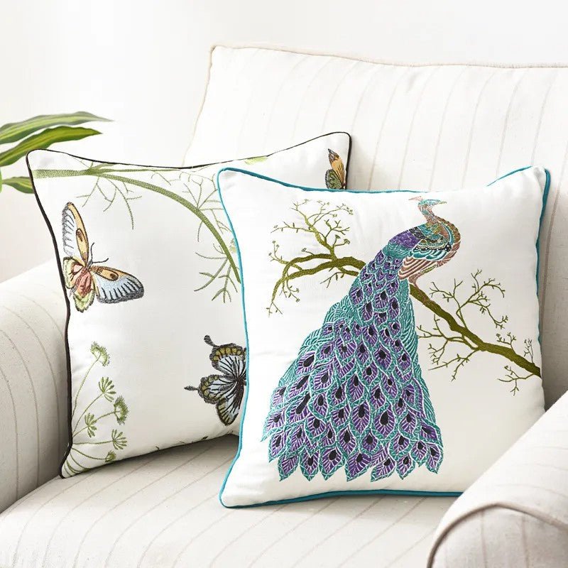 Embroidered Butterfly Cushion Cover in Cotton-Linen Blend – 45x45 cm Decorative Pillow Case 