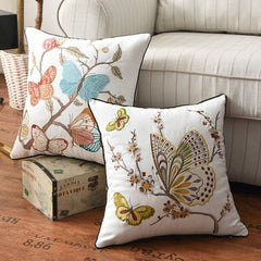 Embroidered Butterfly Cushion Cover in Cotton-Linen Blend – 45x45 cm Decorative Pillow Case 