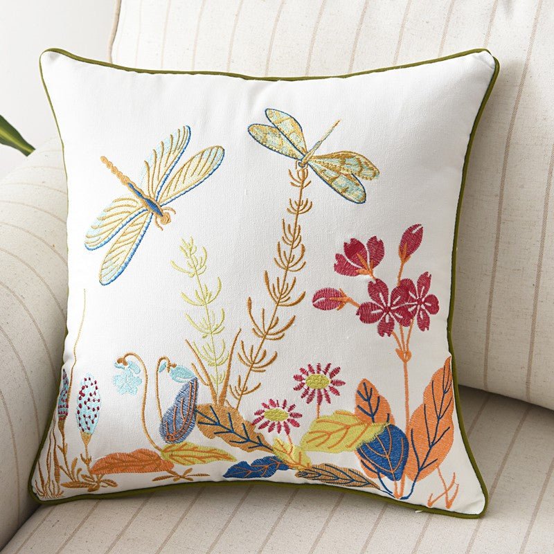 Embroidered Butterfly Cushion Cover in Cotton-Linen Blend – 45x45 cm Decorative Pillow Case 
