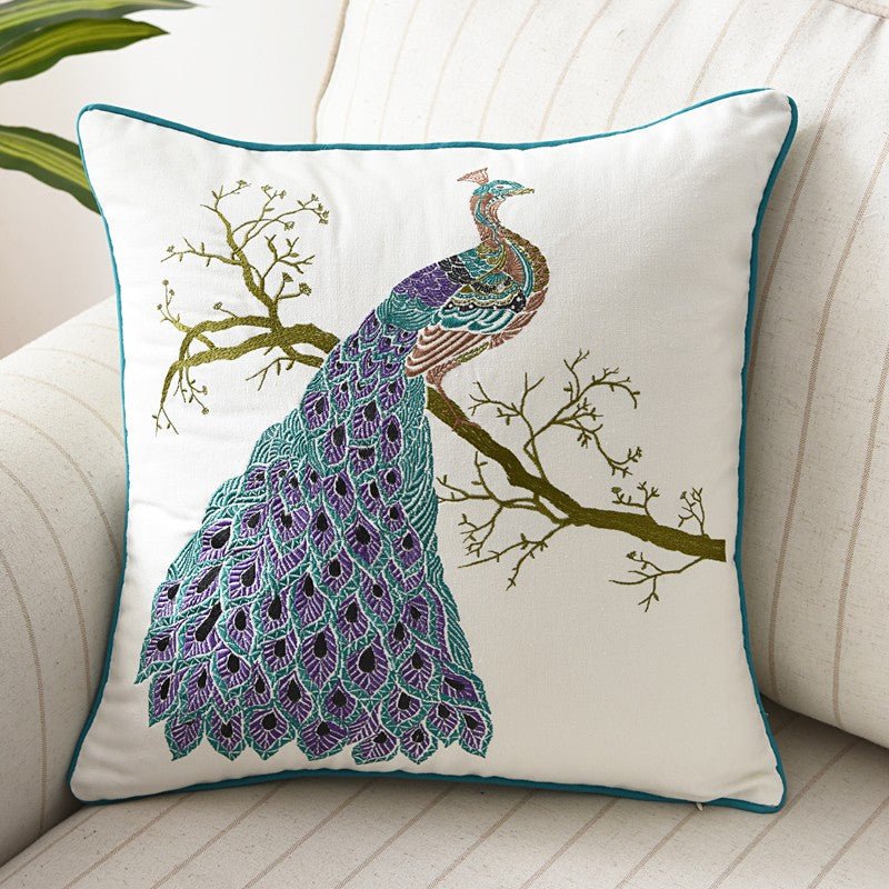 Embroidered Butterfly Cushion Cover in Cotton-Linen Blend – 45x45 cm Decorative Pillow Case 