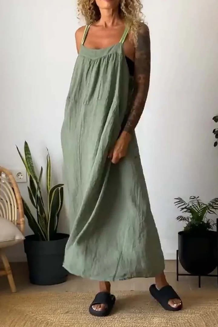Essara Cotton-Linen Sling Dress | Airy Relaxed Fit | Sizes S-5XL 