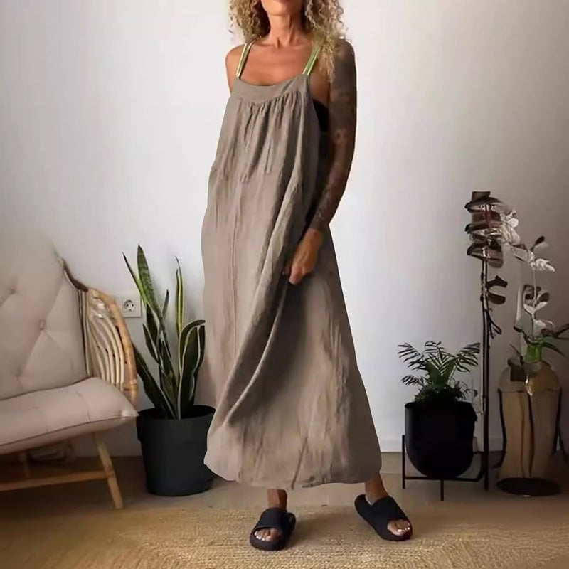 Essara Cotton-Linen Sling Dress | Airy Relaxed Fit | Sizes S-5XL 