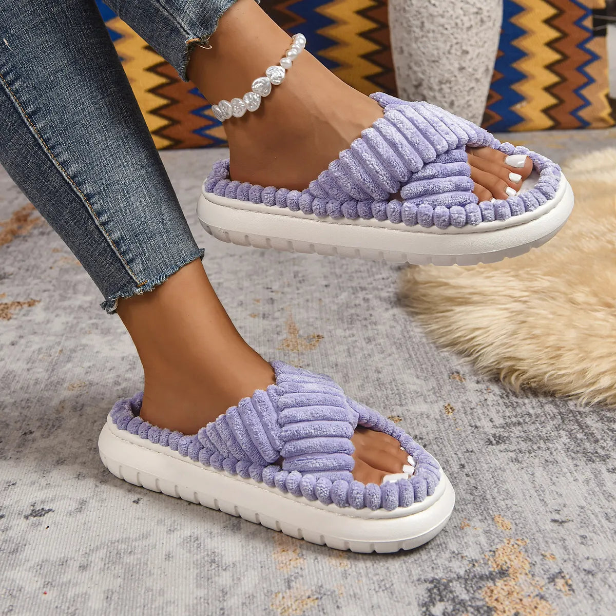 Crisscross Open Toe Platform Slippers 