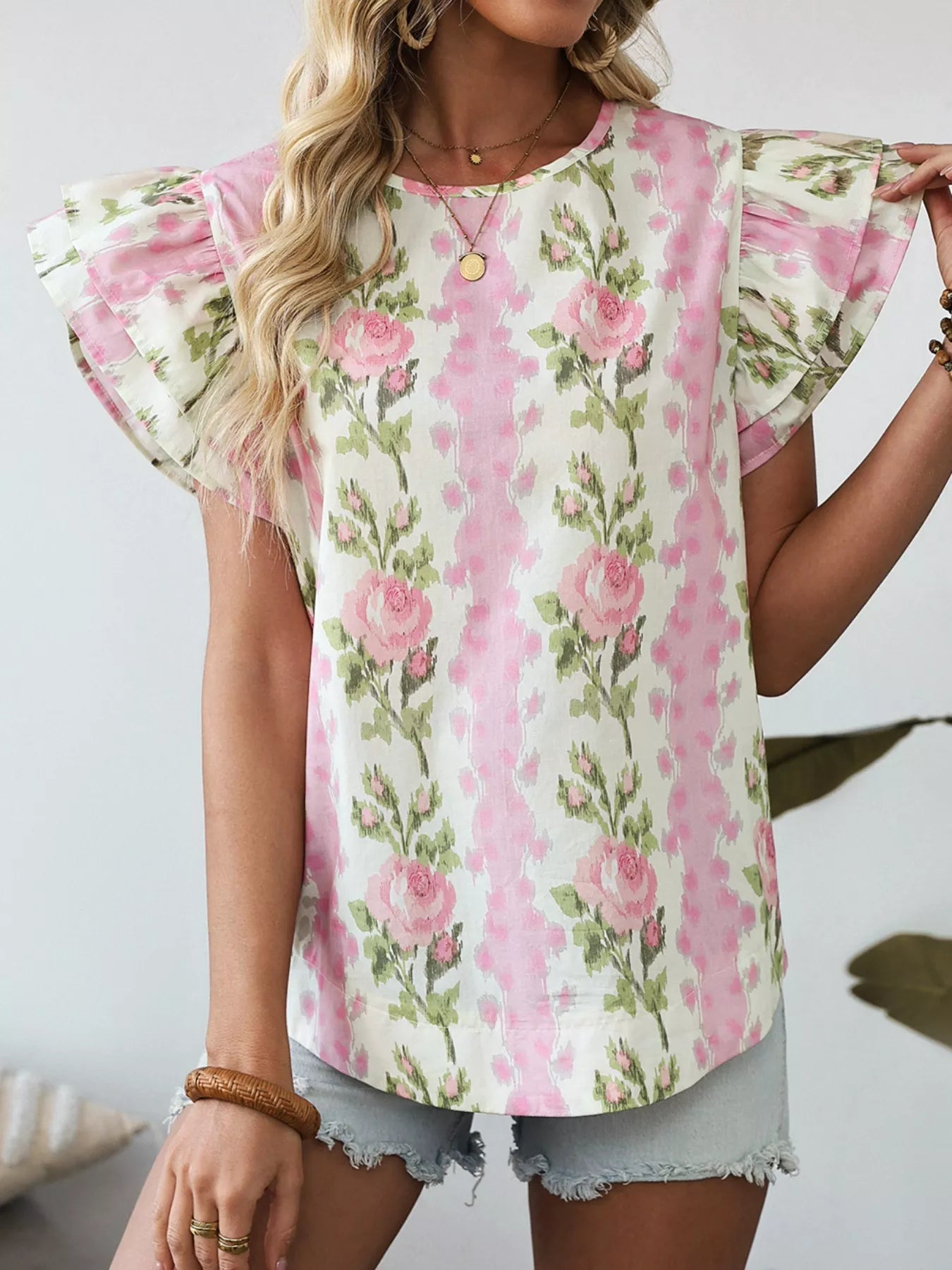 Floral Ruffle Sleeve Blouse 