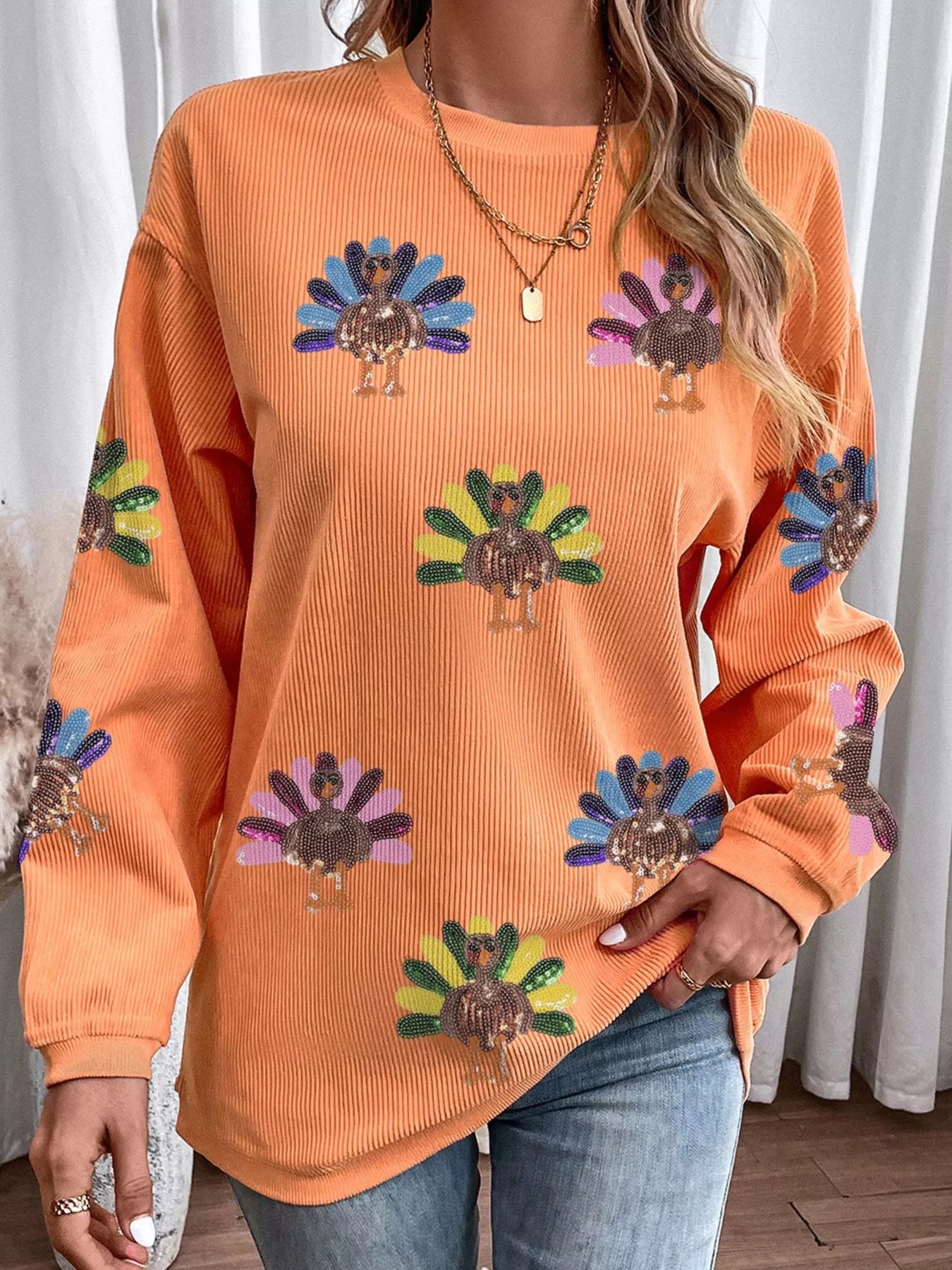 Turkey Graphic Corded Baggy Sweatshirt 