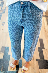 Leopard Print High-Waisted Relaxed Fit Jeans 