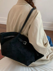Solid Color Buckle Tote Bag 