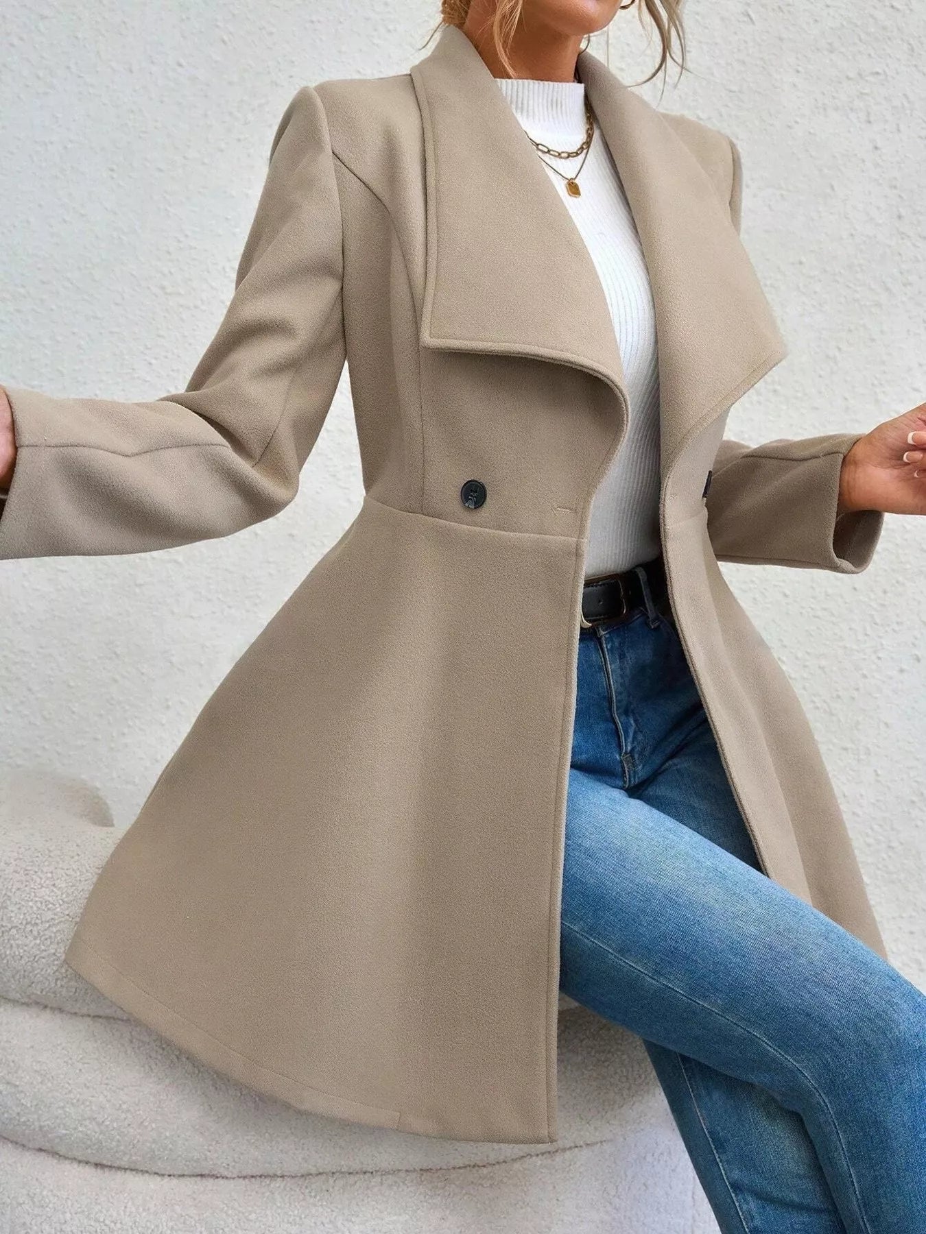Collared Neck Double Breasted Coat 