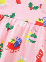 Children's Christmas Print Long Sleeve Casual Dress 