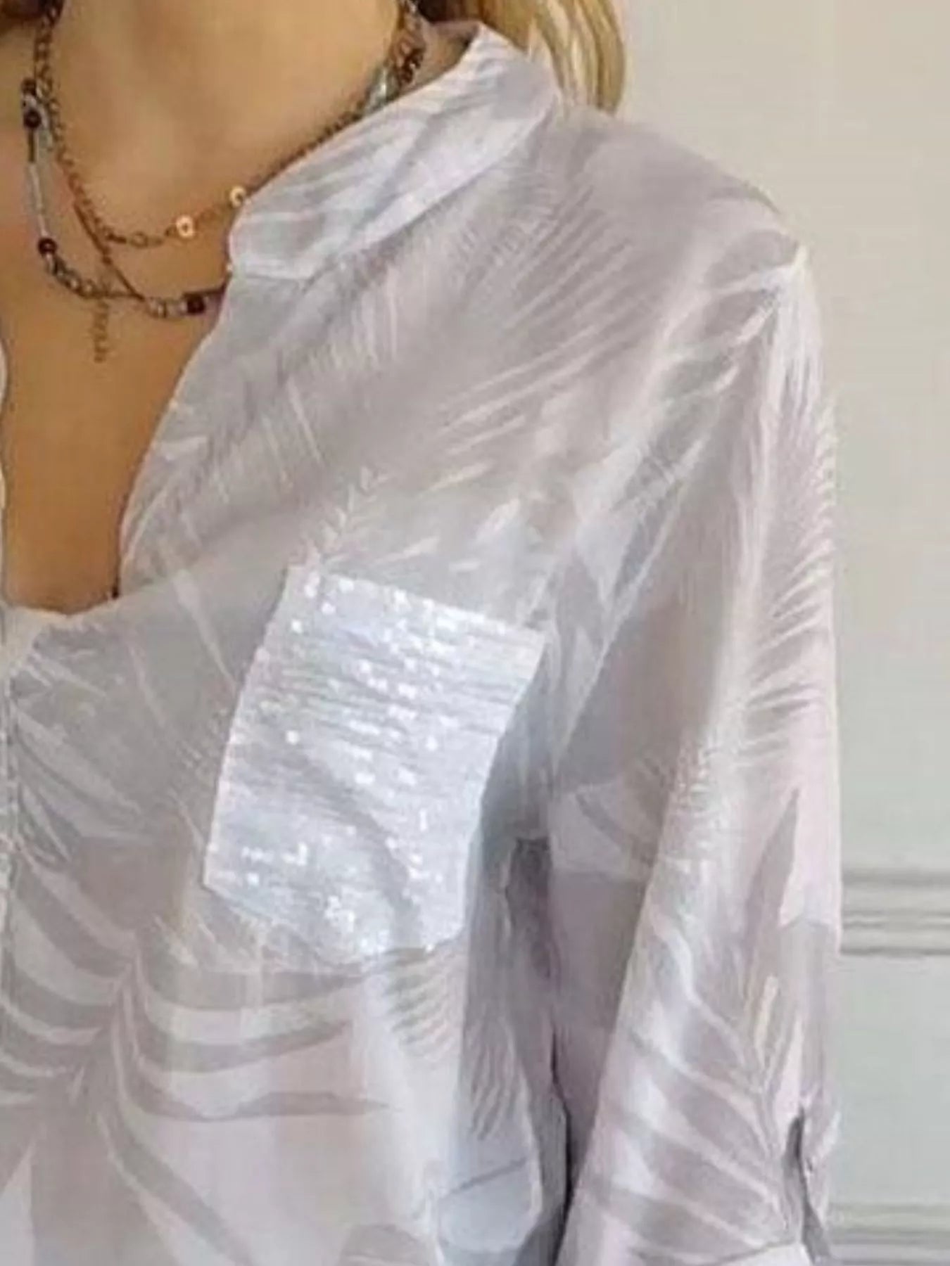 Full Size Printed Button Detail Long Sleeve Blouse Plus Size 