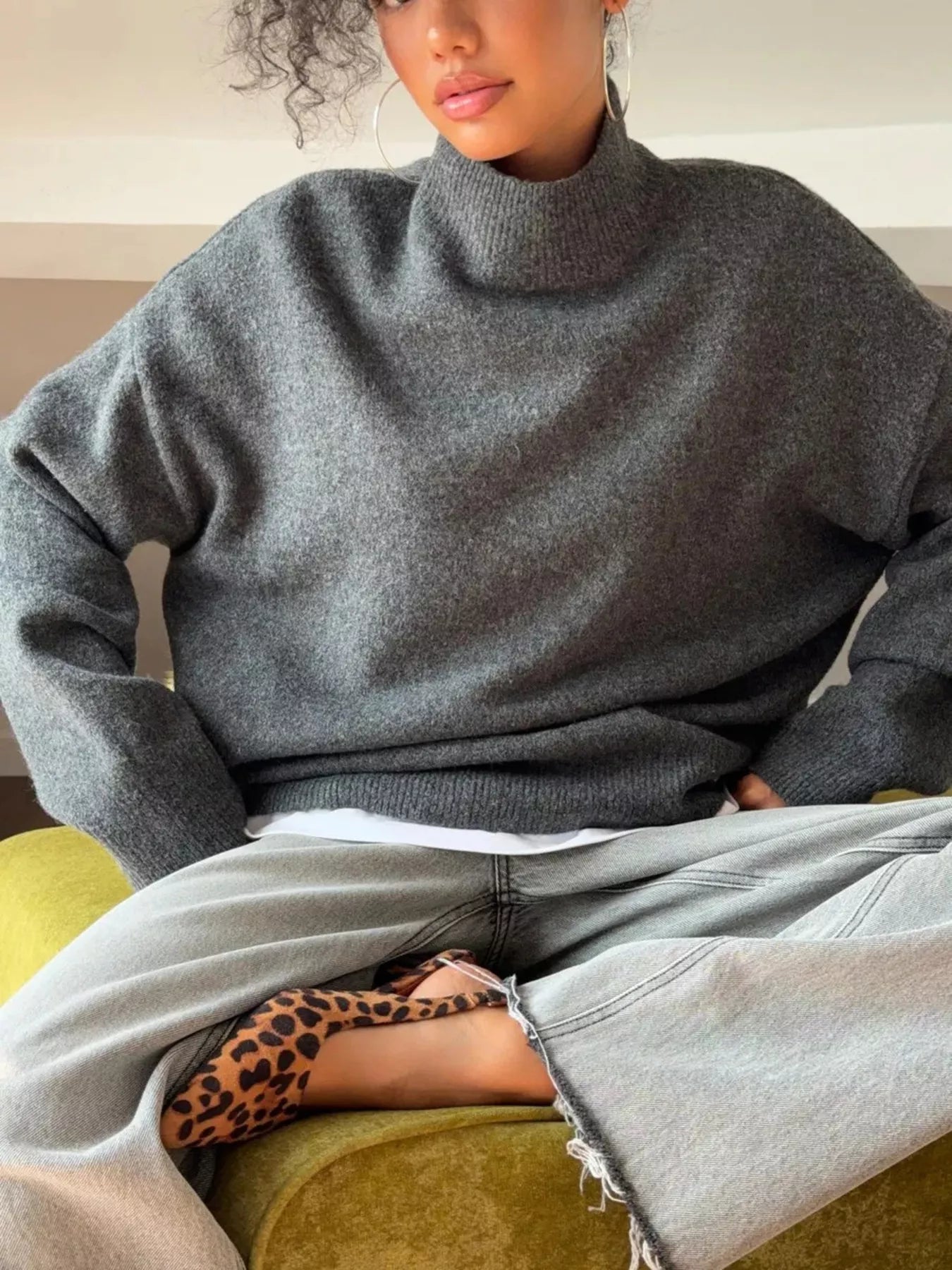 Mock Neck Dropped Shoulder Sweater 