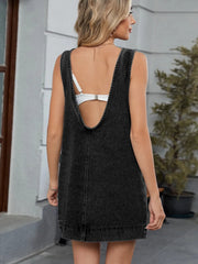 Round Neck Denim Overall Dress 