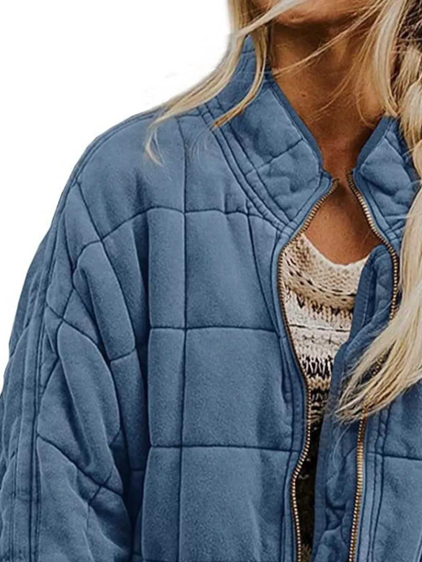 Full Size Zip Up Quilted Bomber Jacket Plus Size 