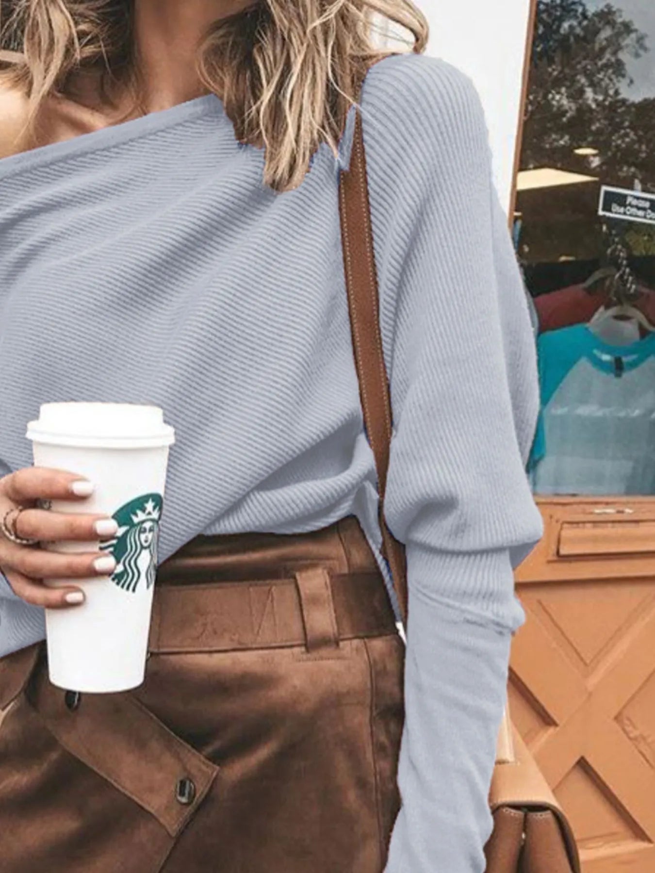 Full Size One-Shoulder Ribbed Sweater Plus Size 