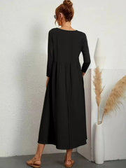 V-Neck Long Sleeve Midi Dress 