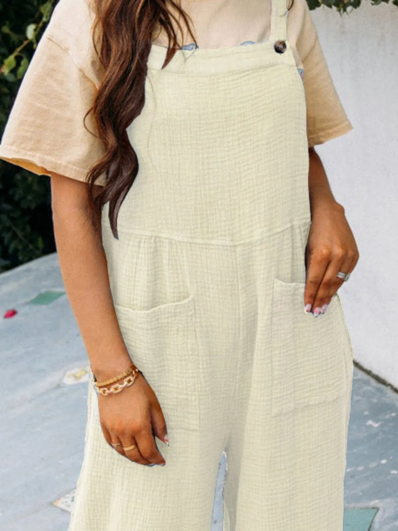 Full Size Casual Wide Leg Textured Overalls Plus Size 