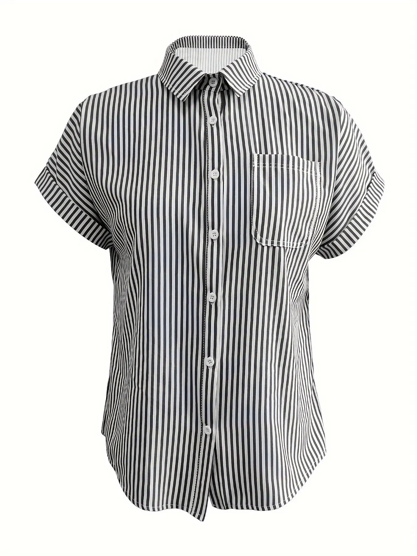 Full Size Striped Button-Up Casual Shirt with Pocket Plus Size 