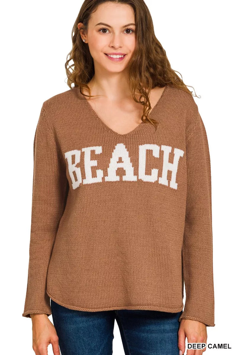 Zenana Beach V Neck Sweater 