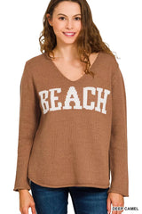 Zenana Beach V Neck Sweater 