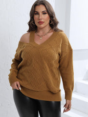 Plus Size Cutout V-Neck Sweater 