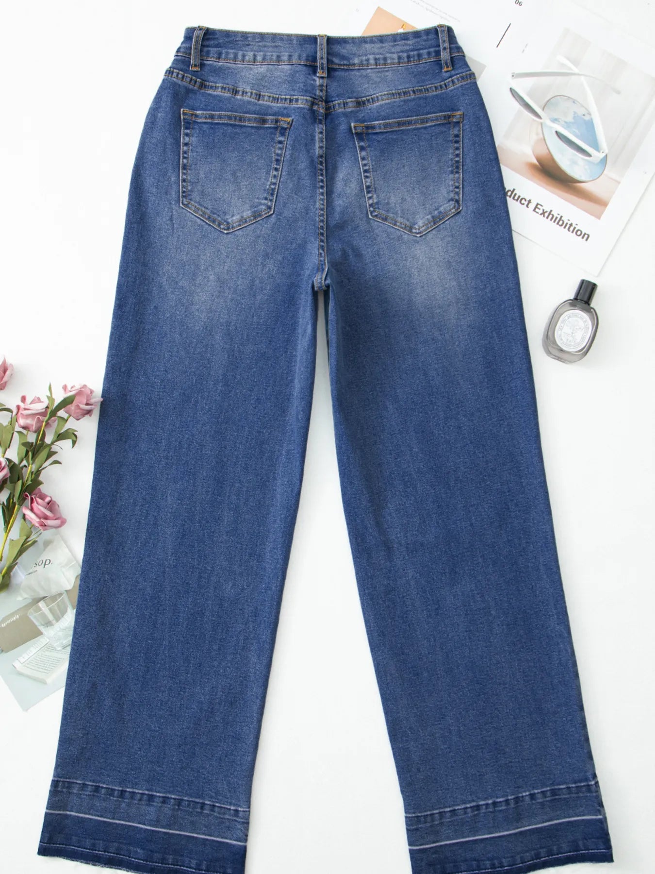 Raw Hem Unique Cuffs Straight High Rise Loose Jeans 