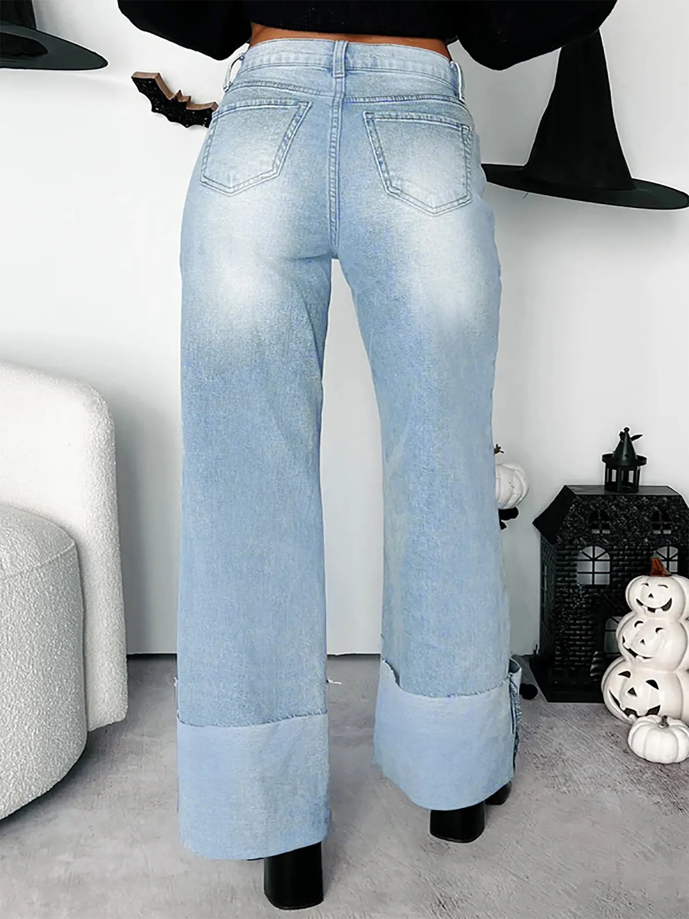 High-Waisted Wide-Leg Jeans with Cuffed Hem 