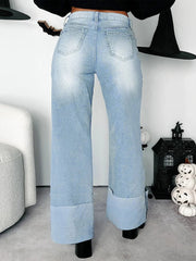 High-Waisted Wide-Leg Jeans with Cuffed Hem 