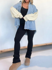 Full Size Raw Hem Button Up Patchwork Denim Jacket Plus Size 