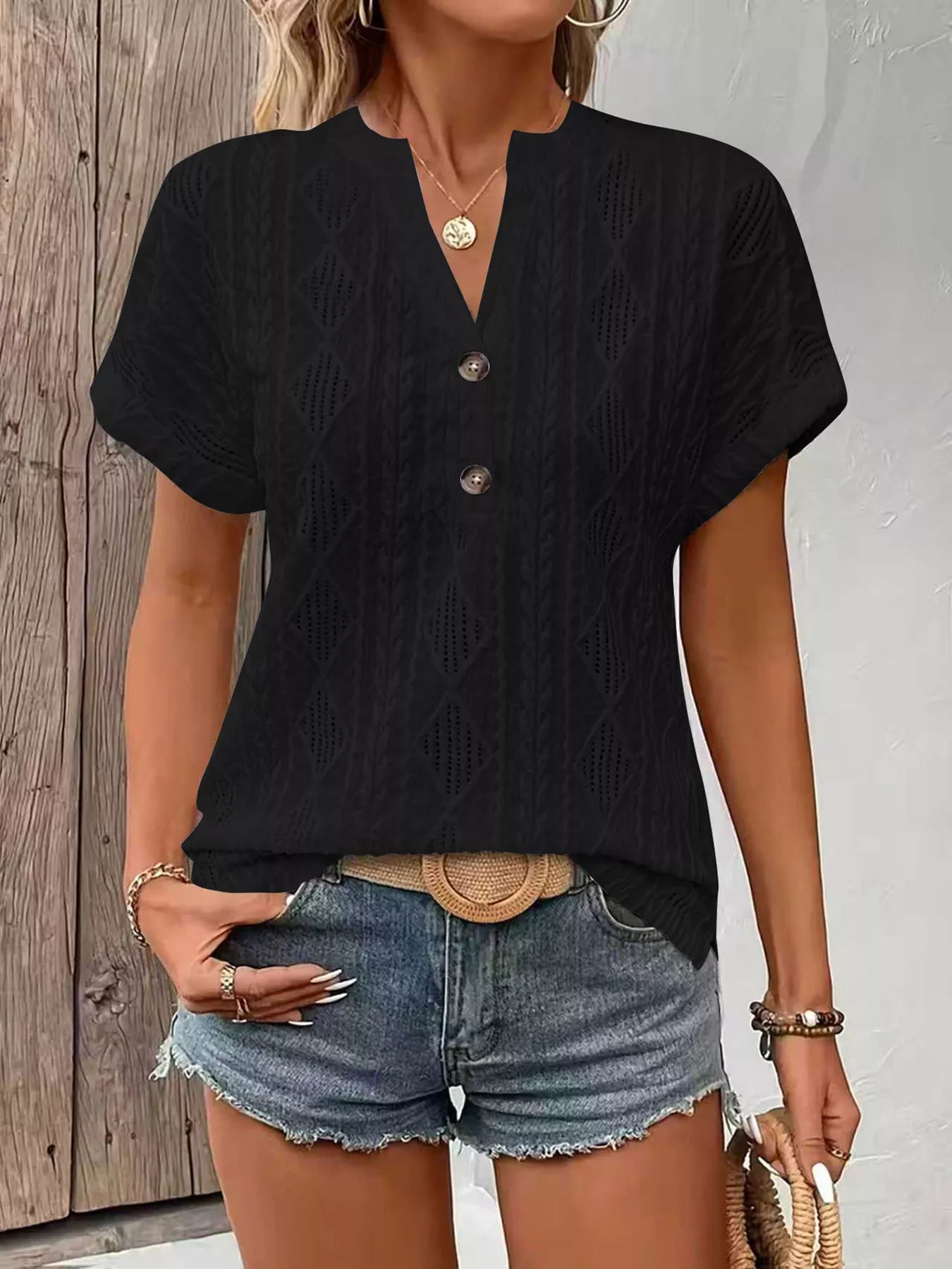Diamond Pattern Short Sleeve Top 