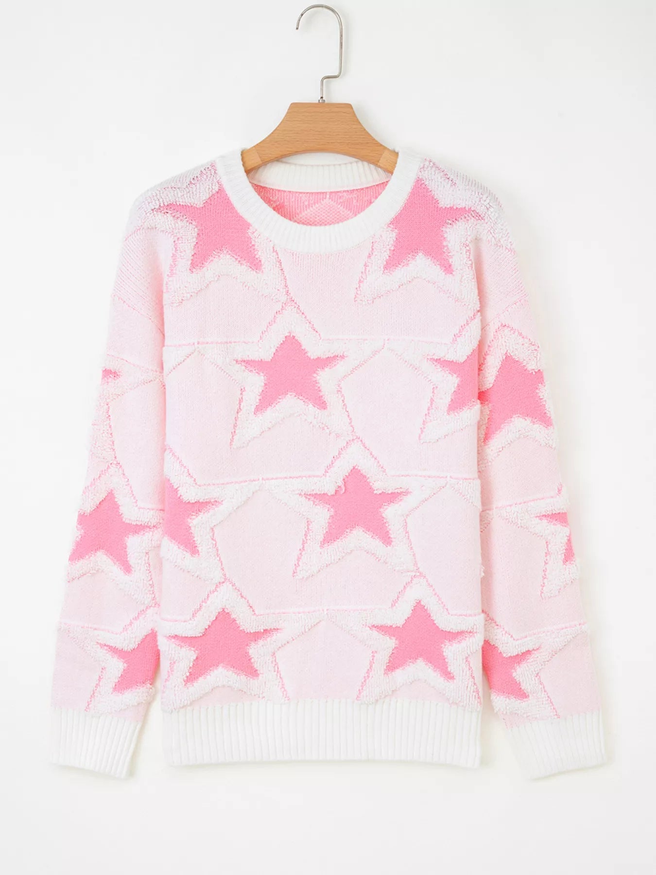 Oversized Star Pattern Ribbed Edge Drop Shoulder Sweater 