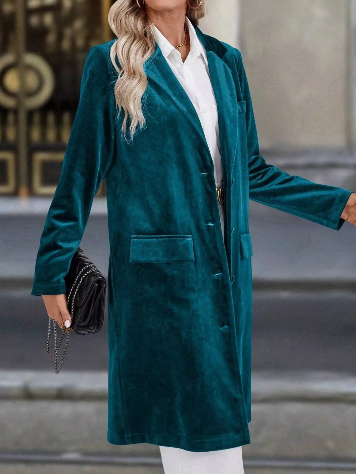 Lapel Collar Long Sleeve Longline Coat 