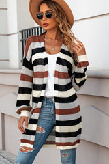 Full Size Striped Long Sleeve Openwork Cardigan 