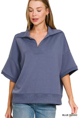 Zenana Scuba Collared Short Sleeve Pullover 