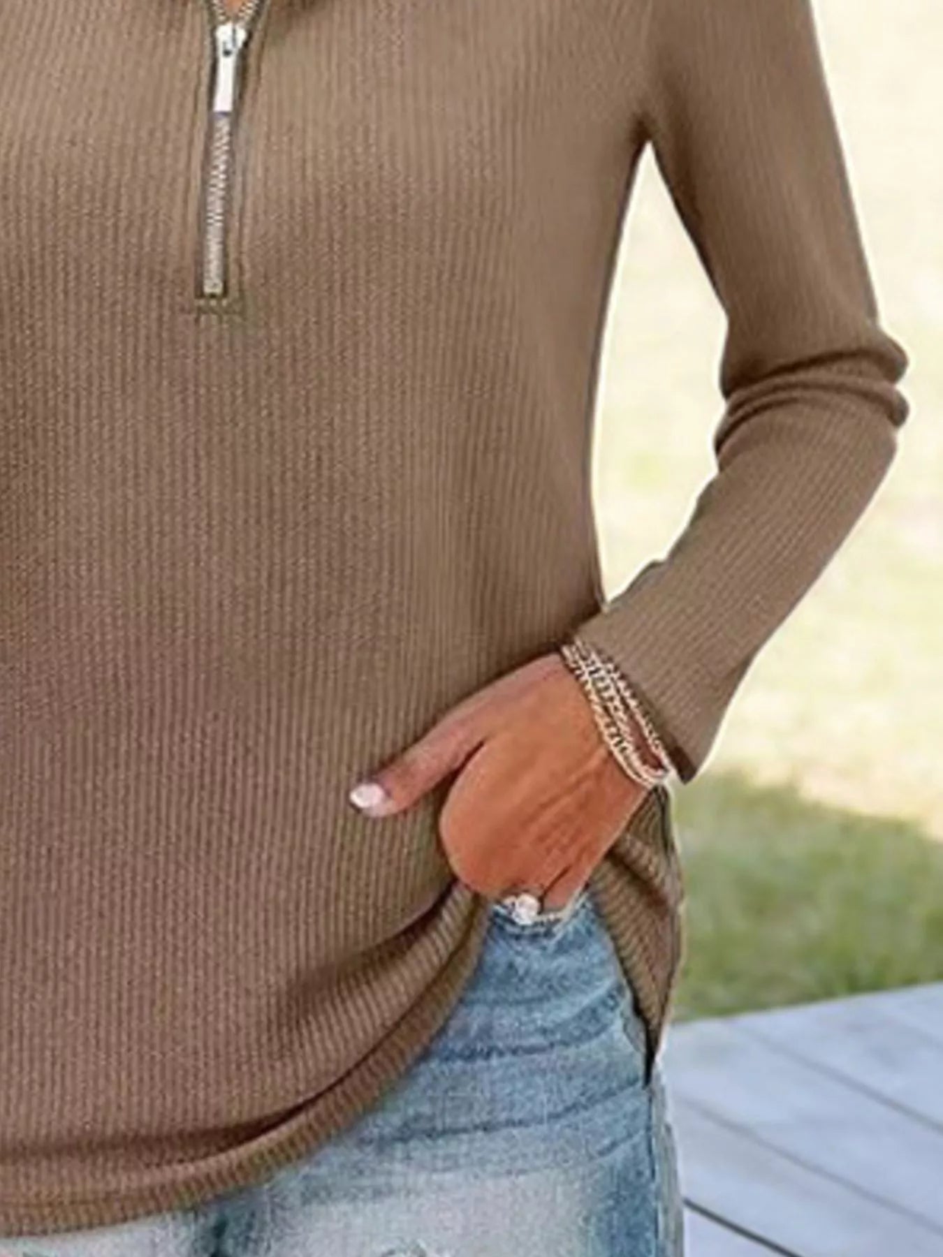Half Zip Long Sleeve Knit Top 