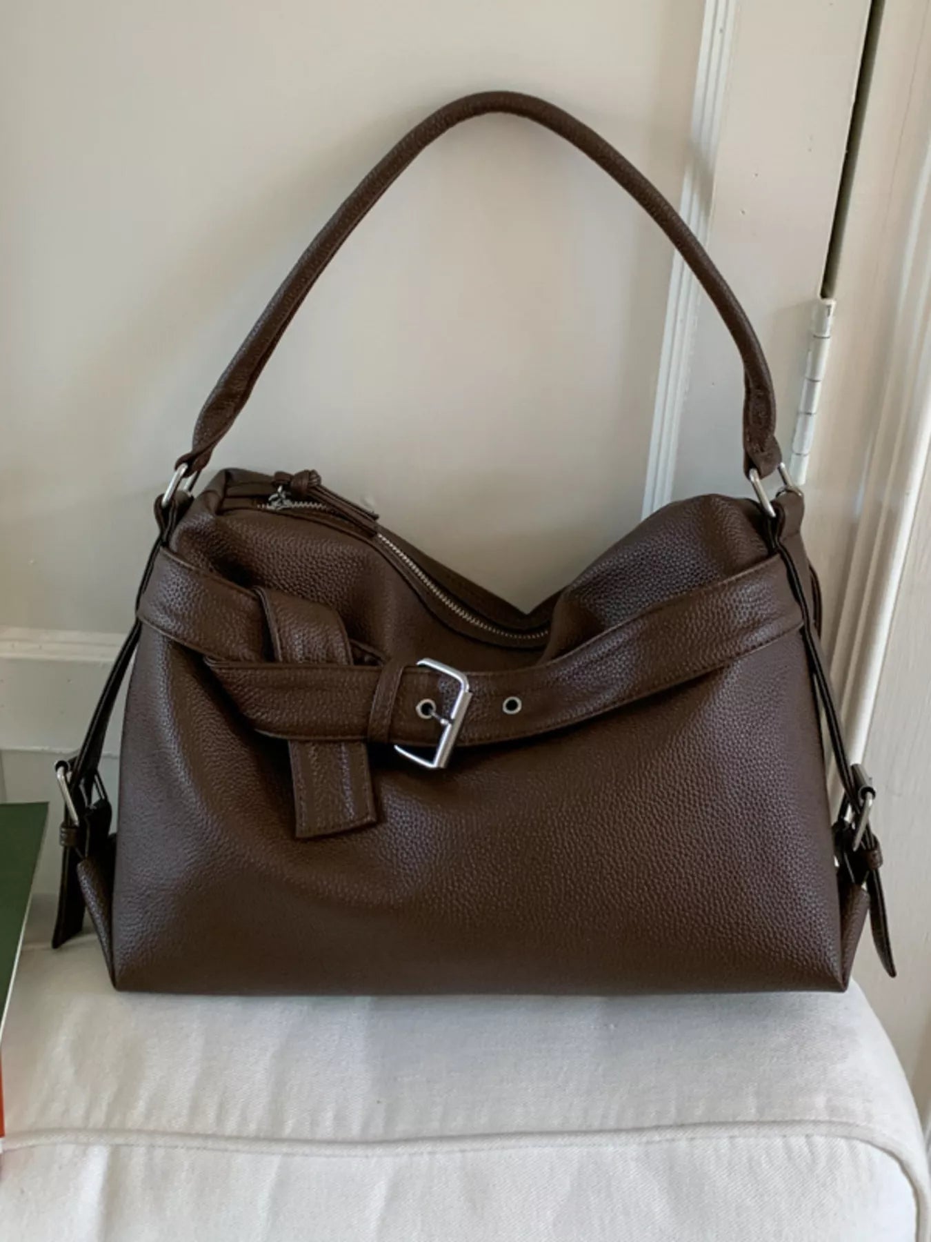 Decor Buckle Leather Shoulder Bag 