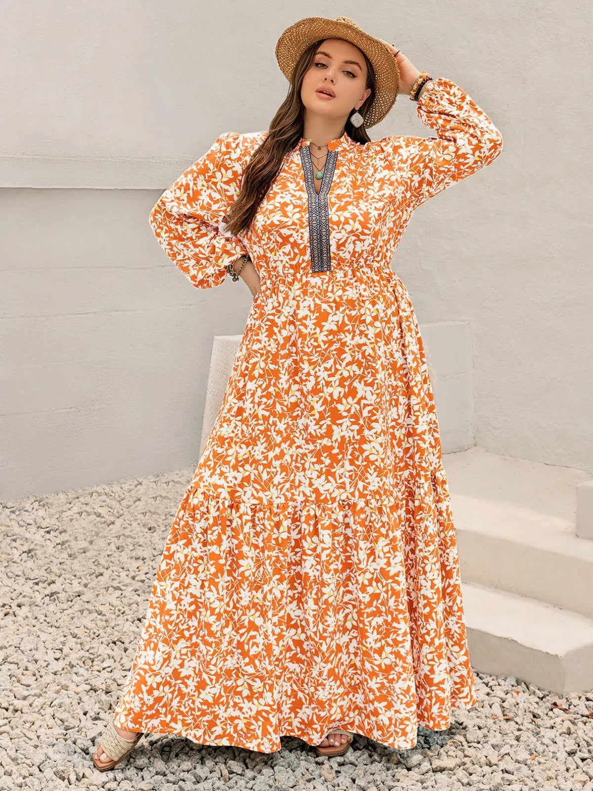 Plus Size Boho Floral Print Maxi Dress 